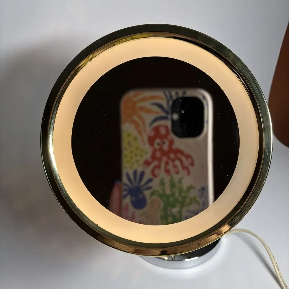 VTG Vanity Lighted Mirror Heavy Magnification By Jerdon Products Gold TESTED